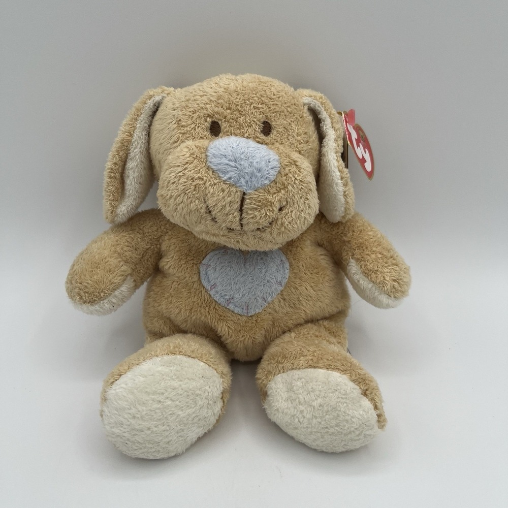 Ty Baby Huggypup Rattle 9" Plush Puppy Dog Blue Heart 2004